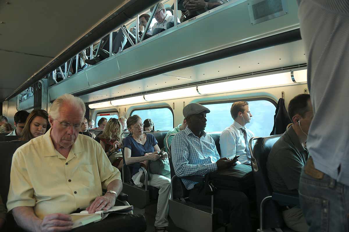 Commuter train bi-level car interior