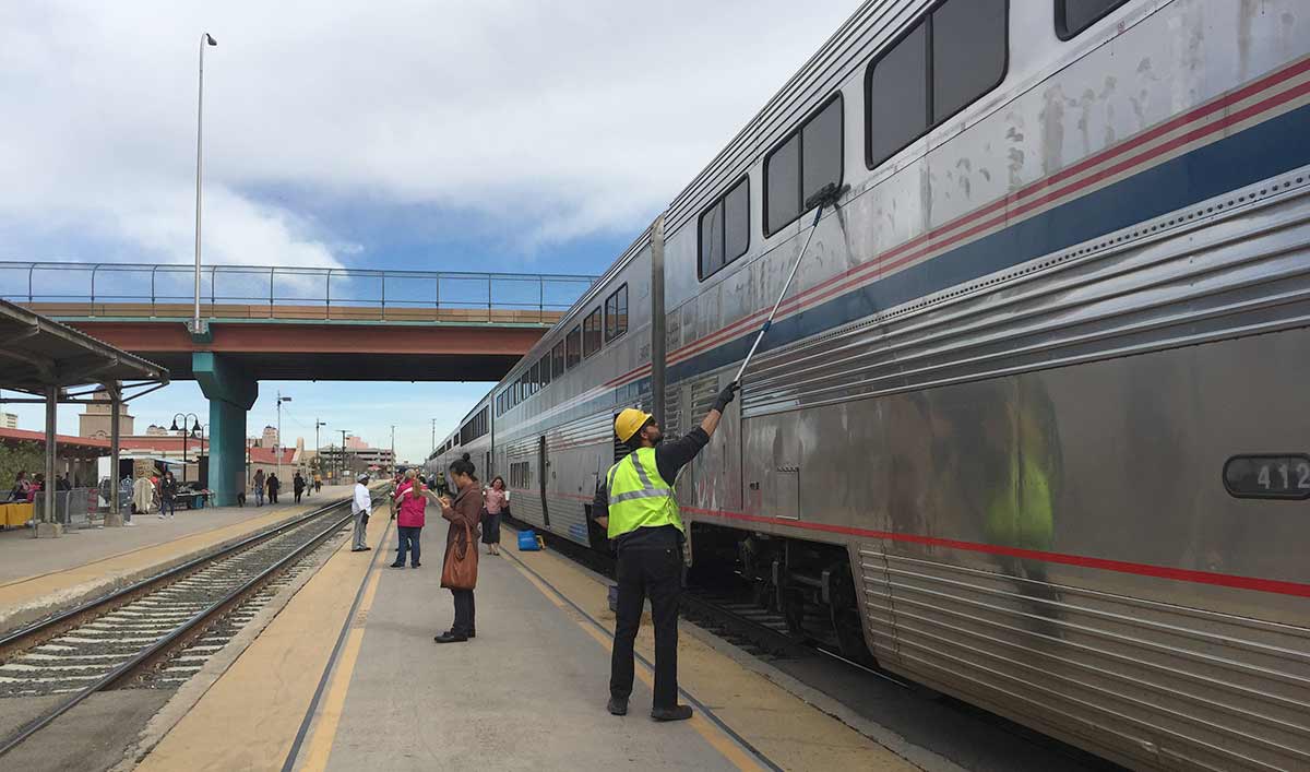 Albuquerque station stop for refueling, restocking and windowashing