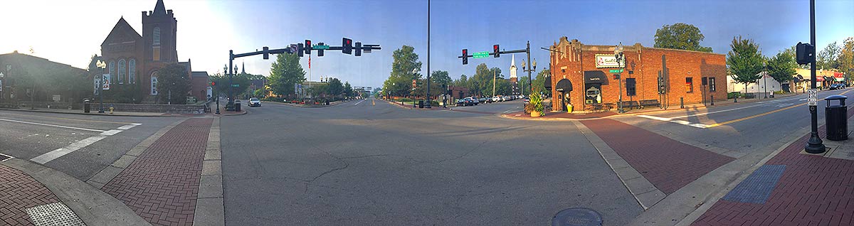 Panoramic view of 5 road intersection in Franklin, TN