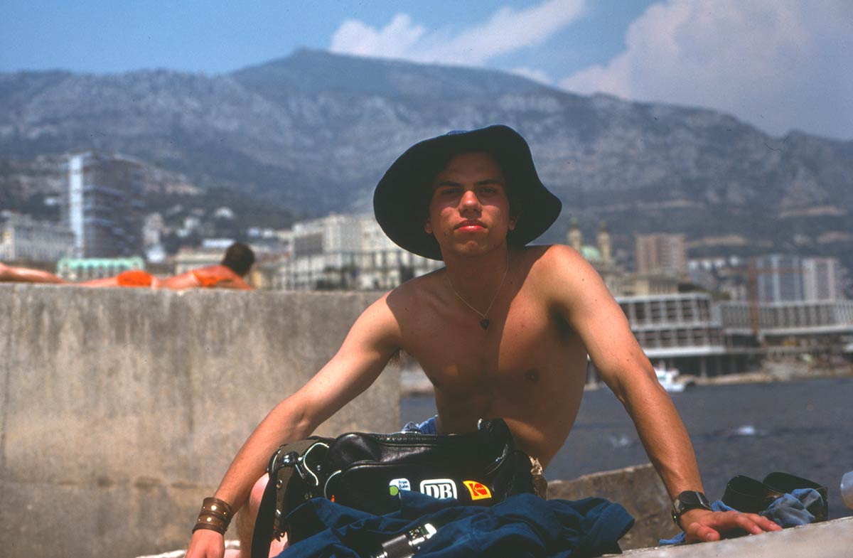 Monaco breakwater, Claes posing for camera