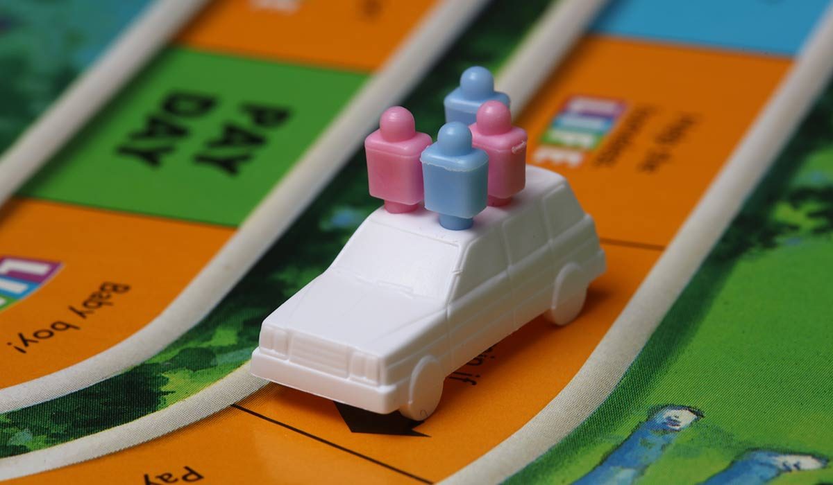 "The Game of Life" board, car with tokens
