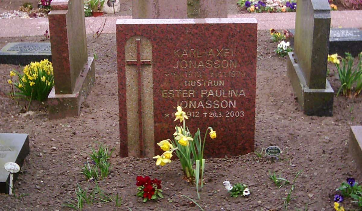 Grave site with headstone and flowers