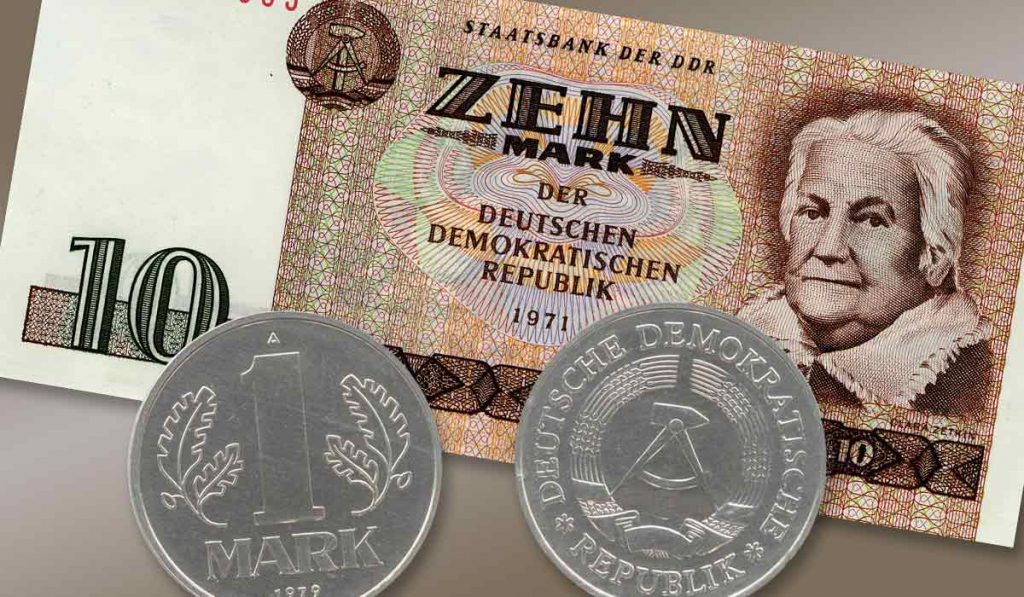 Coins and note from East Germany