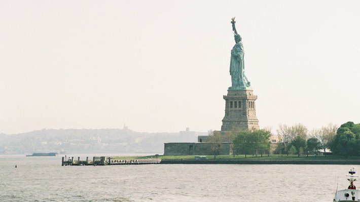 The Statue of Liberty, seen from Ellis Island