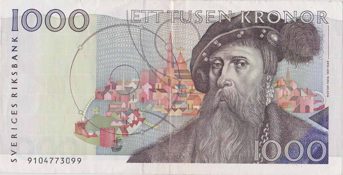 Swedish 1000 kronor note with sun dogs and Gustav Vasa