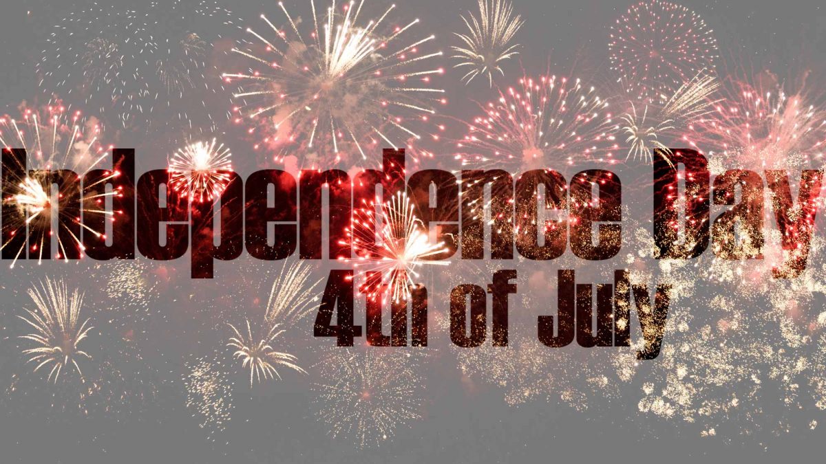 Independence Day text over image of fireworks