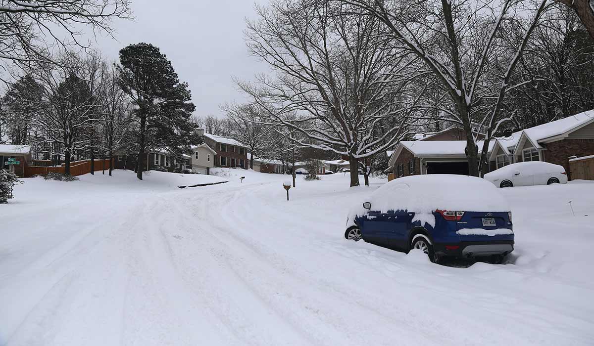 snow covered neighborhood in Arkansas