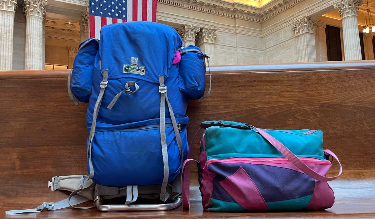 Backpack and camera bag at Union Station, Chicago