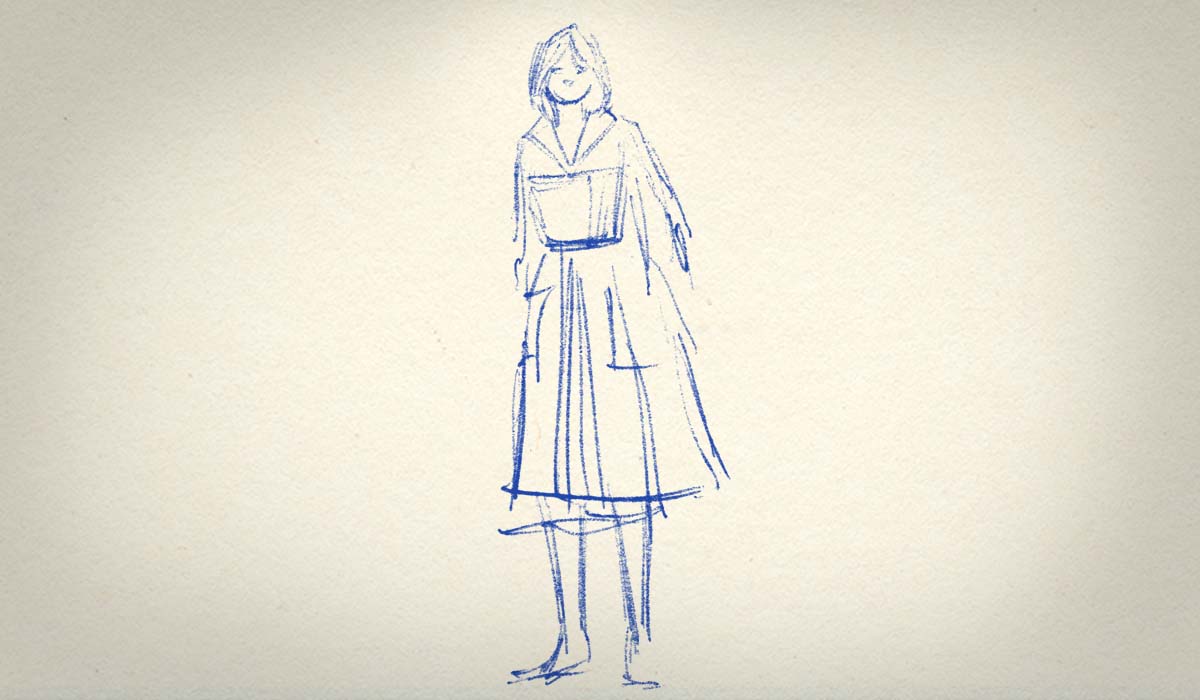 quick drawing of woman in blouse and skirt
